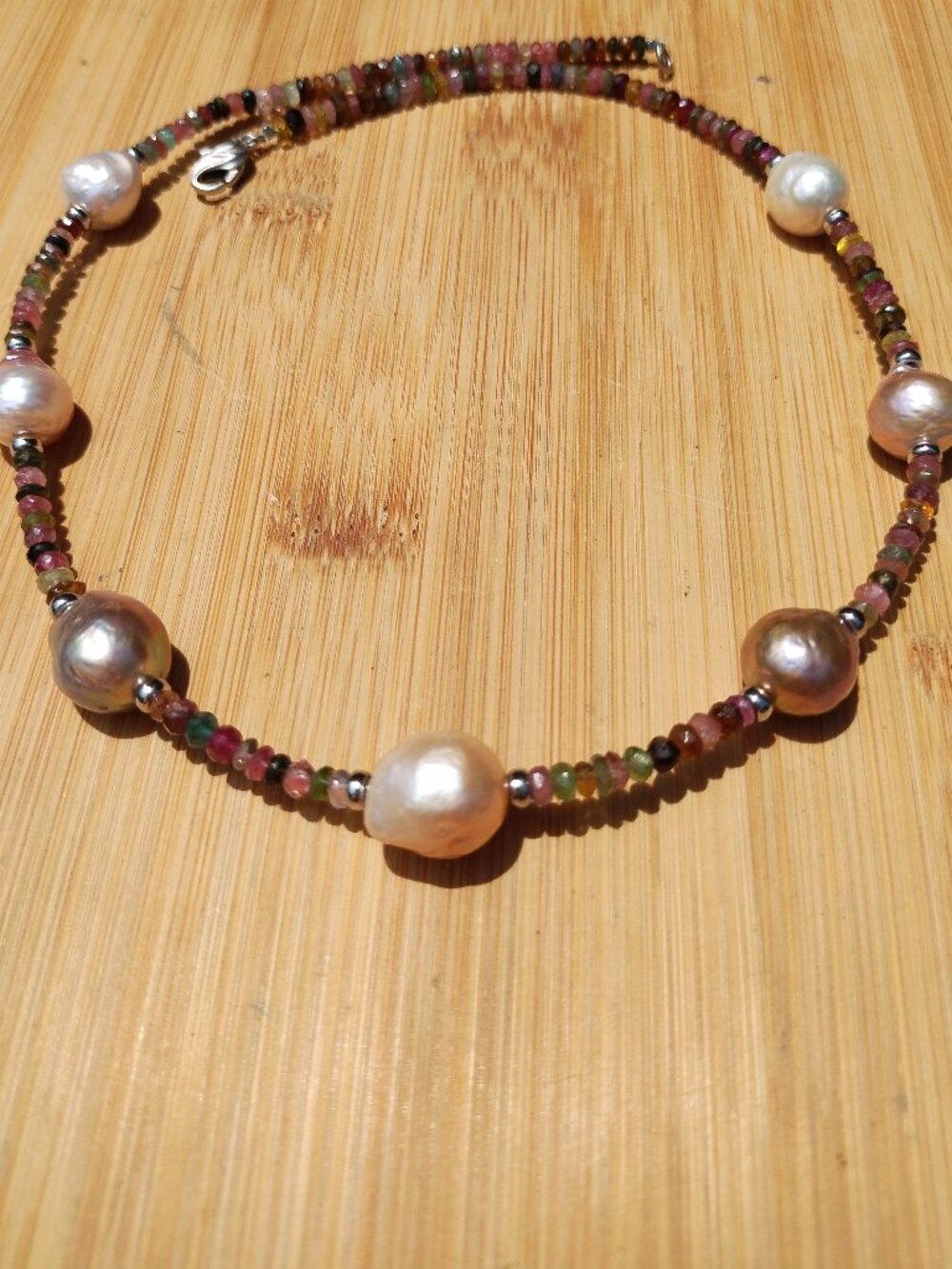 Honora Freshwater Ming Pearl and Tourmaline Necklace 925 Sterling Silver 20"